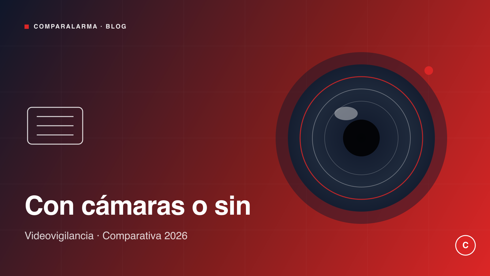 Lente de cámara de videovigilancia con LED rojo activo, ilustración brand Comparalarma